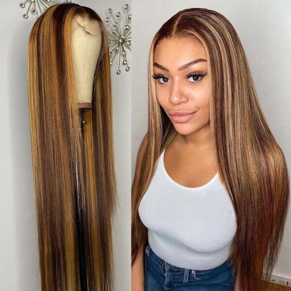 13-38-Inch-Highlight-Wig-remy-Human-Hair-Straight-transparent-Lace-Front