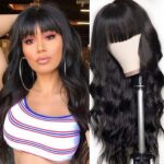body wave human hair wig with bangs 10 to 26 inches