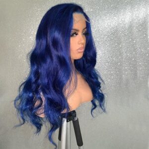 CYWIGS 13X4 Lace Front Wig Dark Blue Color Body Wave Texture