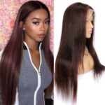 women with 28 inches brown straight lace front wig 13x4