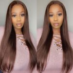 black women with brown 13X4 Lace front Wig