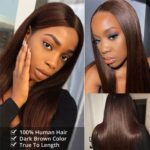CYWIGS 13x4 Straight human hair lace front wig dark brown color