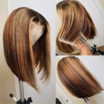 mannequin with 16 inches highlight 4x4 lace closure wig