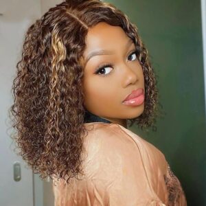 T Part Lace Wig Curly Short Highlight Water Wave 1