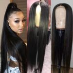 lady with 32 inches straight full lace wig