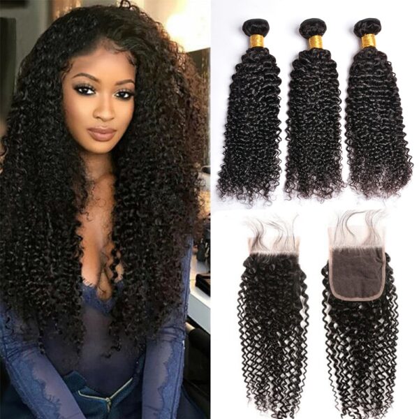 CYWIGS kinky curly lace closure with hair bundles