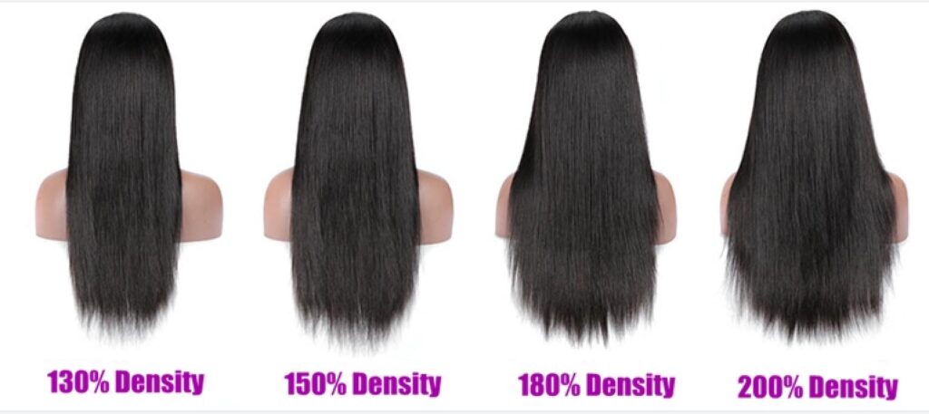 human hair wig density chart from 150 density to 200 density